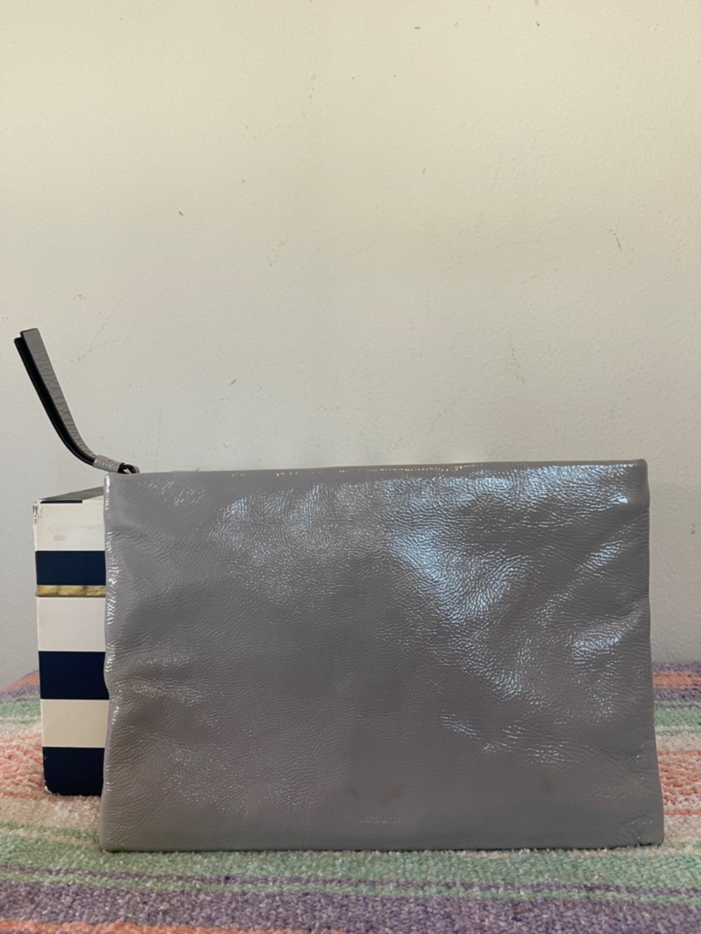 All Saints Gray Patent Leather Wristlet Clutch